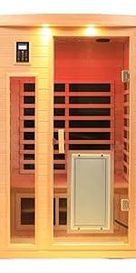 Red Cedar 4 Person Outdoor Ultra-Low EMF(0.5mg) Infrared Sauna, Multi-Person Home Sauna spa, 2160w,12 Heating Panels, LCD Control Panel, Bluetooth Speaker, Chromotherapy Lights, Reading lamp