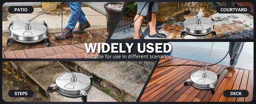 15" Pressure Washer Surface Cleaner with 4 Wheels - Stainless Steel Surface Cleaner for Pressure Washer Attachment for Concrete, Patio, Sidewalk, Deck, Driveways and Daily Washing - PWS 15