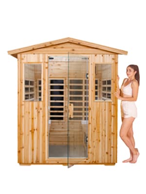 Outdoor Infrared Sauna 4 Person Far Infrared Saunas Low EMF Sauna Room for Home, 2050watt Canadian Hemlock Wooden Large Sauna with Blue-Tooth, 2 LCD Control, 4 Chromo Therapy Lighting