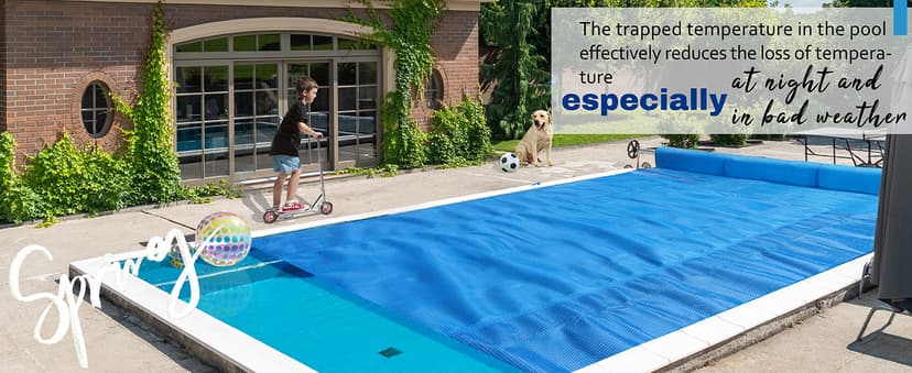 BigXwell Solar Pool Cover, Blue 16-mil 12 x 24 Foot Rectangle Solar Blanket for In-Ground Pools, 1600 Series Heavy-Duty Insulating Pool Heater Covers for Swimmer