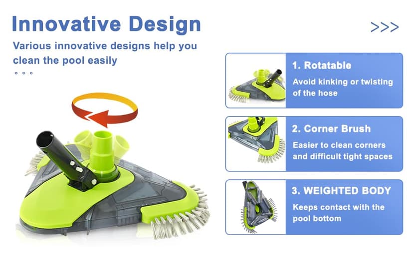 Sepetrel Upgrade Pool Vacuum Head with Side Brush & Universal Rotatable Hose Adapter,Weighted Triangular Shape(Safe for Vinyl Liner Pool)