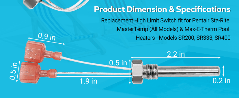 Funmit 42002-0024S Stack Flue Sensor Replacement for Pentair Sta-Rite MasterTemp Max-E-Therm Pool and Spa Heater Electrical System SR200 SR333 SR400