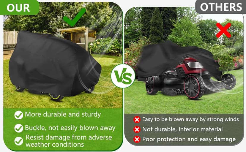 Outdoors Lawn Mower Cover Waterproof Heavy Duty 210D Polyester Oxford UV Protection Lawn Tractor Cover Fits Decks Up to 54" with Drawstring and Storage Bag