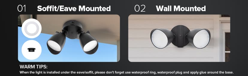 UME 2-Packs 2500 Lumen 32 Watt 28 LED Dual-Head Floodlight Outdoor, Full Metal Design, Waterproof Exterior Security Wall Light 5000K for Patio, Garden, Yard-Black