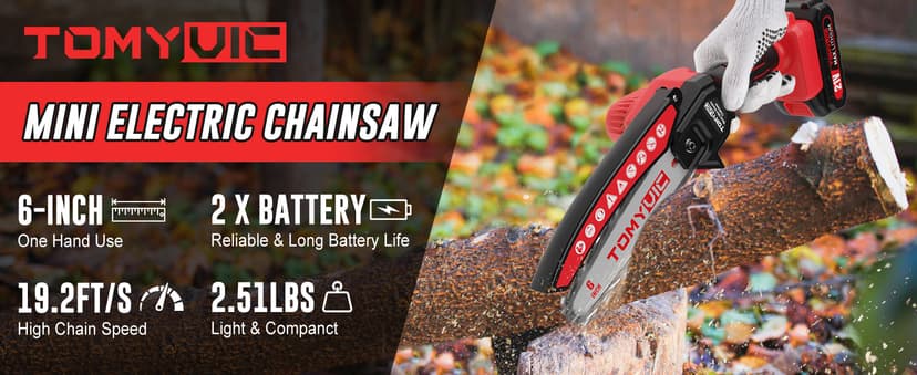 Electric 6 Inch Mini Small Cordless Battery Powered Handheld Chainsaw With Charger For Trimming On Tree Branches, Wood Cutting, Pruning Shears To Diy, Backyard Upkeep, Light Home Repairs