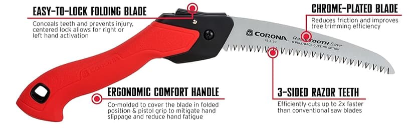 Corona Tools 7-Inch RazorTOOTH Folding Saw | Pruning Saw Designed for Single-Hand Use | Curved Blade Hand Saw | Cuts Branches Up to 3" in Diameter | RS16120