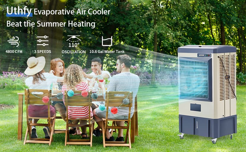 41" Swamp Cooler, 4800 CFM Evaporative Air Cooler with 10.6 Gallon Water Tank, Portable Outdoor Air Conditioner with 3 Ice Pack, 110° Oscillation, 3 Speed for Garage, Yard, Commercial Use