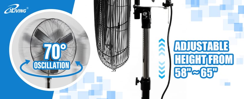 iLiving 30" Pedestal Outdoor Oscillating Fan with Misting kit - Shop, Greenhouse, Patio - 120V 1.8A 8400 CFM