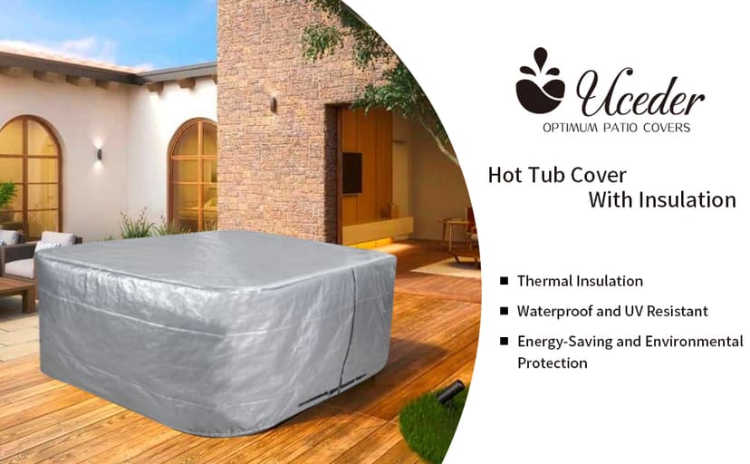UCEDER Hot Tub Cover with Insulation170G Polyethylene Spa Cover Waterproof and UV Protection Hot Tub Sun Shield(76"x76"x35",Silver)
