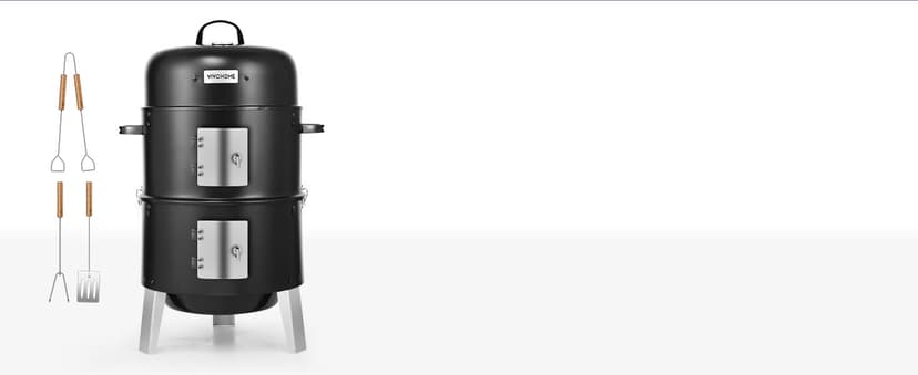 VIVOHOME 3-in-1 Vertical Charcoal Smoker, BBQ Smoker Grill with Built-in Thermometer, Air Vent, and 2 Access Doors, Idea for Parties, Backyard, Barbecues