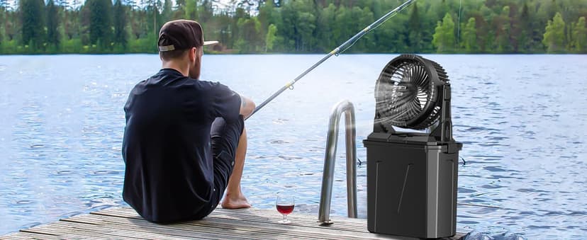 GHORA Portable Misting Fan with Remote,Camping Fan with 20000mAh Rechargeable Battery,9L Water Tank,4 Speed Levels,4 Spray Modes,RGB Lights for Fishing,Travel,Garden Parties,Outdoor Indoor Cooling