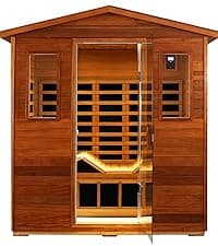 Outdoor Sauna 3 Person Infrared Sauna, Infrared Saunas for Home, 1950W Low EMF Far Infrared Sauna Old Fir Wooden Sauna with Beauty Red Light, Foldable Seat, Bluetooth, Chromotherapy Lamp, Reading Lamp