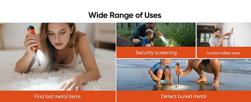 Rechargeable Metal Detector Pinpointer with 1300mAh Battery – IP68 Waterproof Handheld Probe – 360° High Sensitivity Detection Wand – Treasure Hunting Tool for Adults, Kids, Beach and Soil