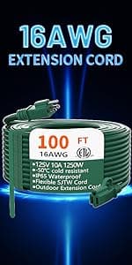 HUANCHAIN 12/3 Gauge Heavy Duty Outdoor Extension Cord 100 ft Waterproof with Lighted end, Flexible Cold-Resistant 3 Prong Electric Cord Outside, 15Amp 1875W 12AWG SJTW, Yellow, ETL