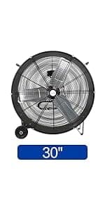 BILT HARD 24" 8100 CFM High Velocity Industrial Drum Fan, 3-Speed Heavy Duty Metal Shop Fan for Warehouse, Workshops, Garage, Factory and Basement - UL Listed