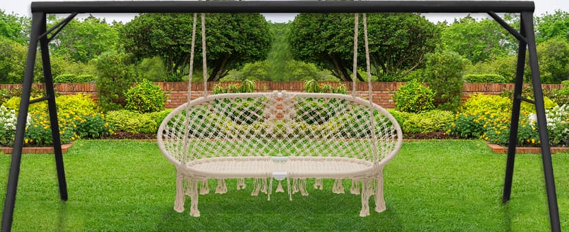 Sorbus Hammock Chair Macrame Hanging Swing Bench, Perfect for Indoor, Outdoor, Teens Girl Bedroom, Home, Room, Patio, Deck, Yard, Garden, Knitted Floating Swinging Bench, (Double Swing)