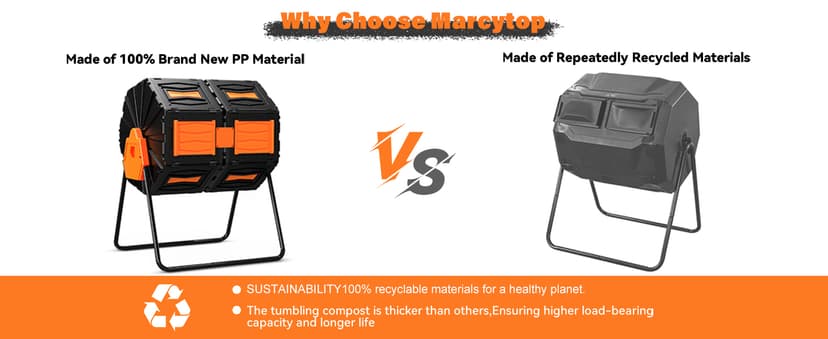 Compost Tumbler, Easy Assemble & Efficient Outdoor Compost Bin, 45 Gallon/170 Liter Large Dual Chamber Rotating Composter for Garden, Kitchen, and Yard Waste, Orange Door
