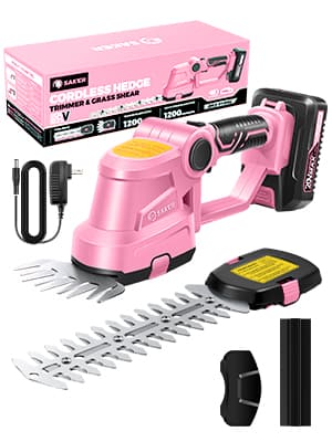 Saker Cordless Hedge Trimmer-20V Electric Shrub Trimmer Grass Shears Handheld Grass Cutter, Hedge Shear with 2 PCS Rechargeable Battery and Charger for Garden, Lawn(Pink)