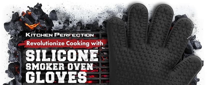 Kitchen perfection Silicone Smoker Oven Gloves -Extreme Heat Resistant BBQ Gloves -Handle Hot Food Right on Your Smoker Grill Fryer Pit|Waterproof Oven Mitts Grill Gloves |Superior Value Set+3 Bonuses