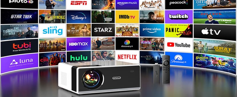 FUDONI Projector with WiFi and Bluetooth, Outdoor Portable 4K Support Projector 18000L HD 1080P Max 300" Display Zoom, Movie Video Home Theater Projector Compatible w/HDMI/USB/Phone/Laptop/TV Stick