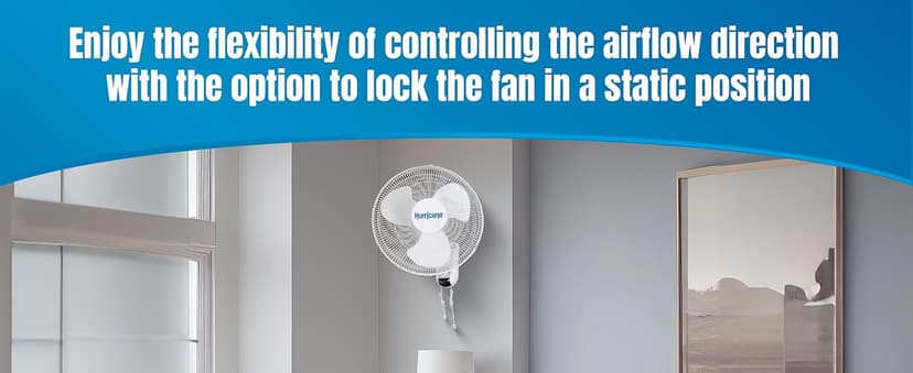 Hurricane Classic Oscillating Wall Mount Fan w/ 3 Quite Speeds, White, 16" - Corded Electric Air Cooling Unit w/Easy Pull Cord Controls for Home, Grow Tents, Offices, Sheds, Studios, Garages & Dorms