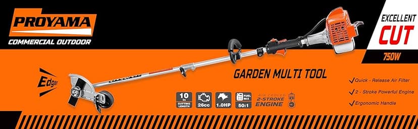 PROYAMA 26cc 6 in 1 Multi Functional Trimming Tools, Gas Hedge Trimmer, Weed Eater, String Trimmer, Brush Cutter, Edger, Pole Saw Chainsaw Pruner with Extension Pole