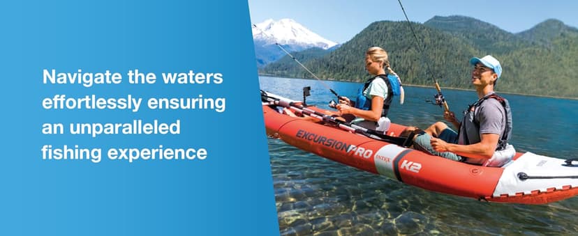 Intex 68309EP Excursion Pro K2 Inflatable Kayak Set: Includes Deluxe 86in Kayak Paddles and High-Output Pump – SuperTough PVC – Adjustable Bucket Seat – 2-Person – 400lb Weight Capacity