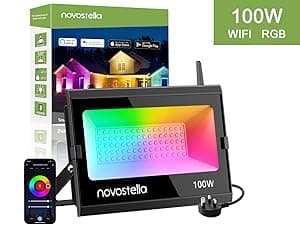 NOVOSTELLA LED Flood Lights Outdoor, 30W RGB Smart LED Flood Lights, Second-Generation WiFi Landscape Lighting Stage Dimmable Color Changing Uplight, IP66 Waterproof, Work with Alexa, 4 Pack.