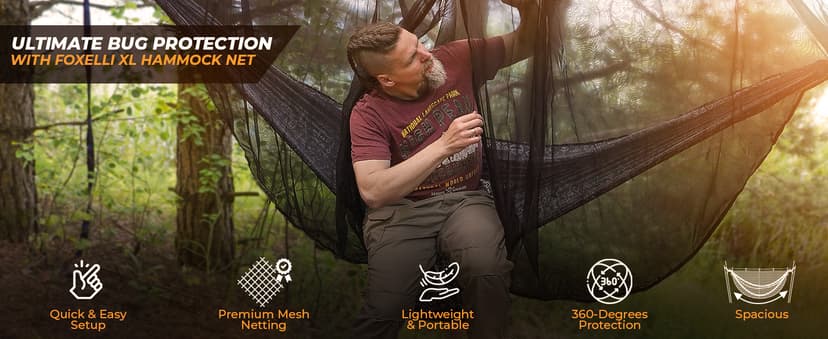 Foxelli XL Hammock Net – 12ft Net for Hammocks, Lightweight Portable Hammock Netting, Fast and Easy Set Up, Fits All Camping Hammocks