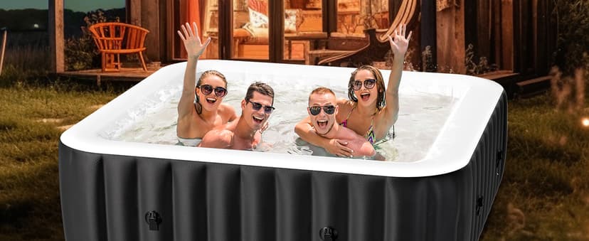 4-6 Person Inflatable Hot Tub, Large Square Portable Blow up Hot Tub, Leak-Proof PVC Outdoor Spa with 130 Air Jets, Insulated Cover and Heater Pump, 73” X 73”X 25”
