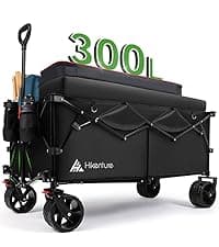 Hikenture Folding Wagon Cart, Portable Large Capacity Beach Wagon, Heavy Duty Utility Collapsible Wagon with All-Terrain Wheels, Outdoor Garden Cart Foldable Wagon for Sports, Shopping, Camping(Black)