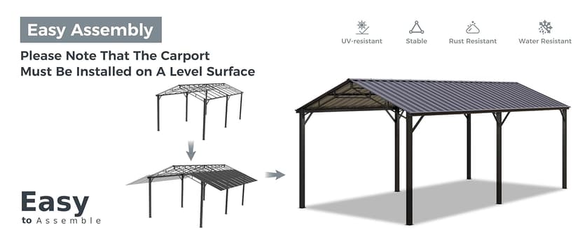 GREEN PARTY 10 x 20 ft Metal Carport Kits with Galvanized Steel Roof, Heavy Duty Metal Carport Canopy, Outdoor Car Tent Metal Garage Shelter for Car, SUV, Truck and Boats, Grey
