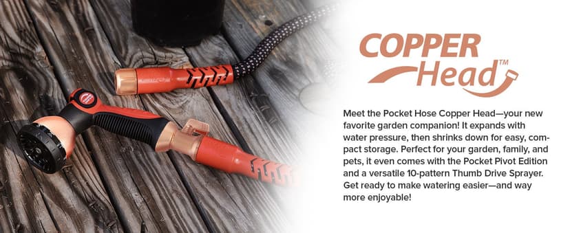 Pocket Hose Copper Head w/New Pocket Pivot Expandable Garden Hose 100FT, AS-SEEN-ON-TV, Swivels 360°, Advanced Tri-Tex Tubing & Force Field Jacket, 3X Stronger, Lead-Free, No-Kink, Anti-Burst w/APT