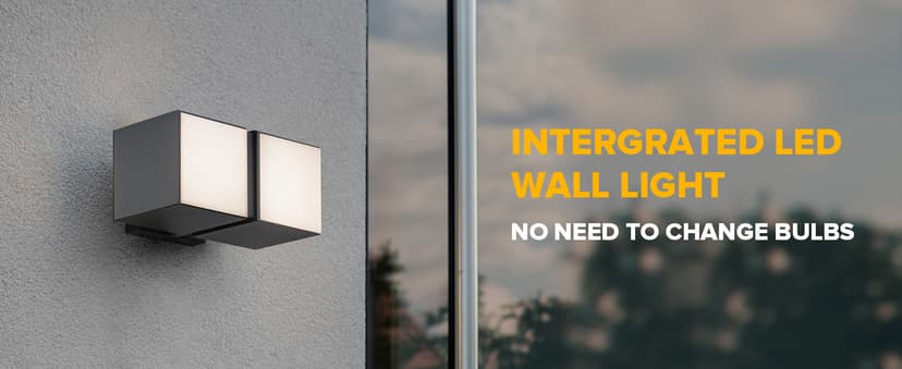 LUTEC Cuba 3000K 1100LM LED Integrated Porch Wall Light Outdoor and Indoor Bedroom LED Wall Lantern Sconce-Black