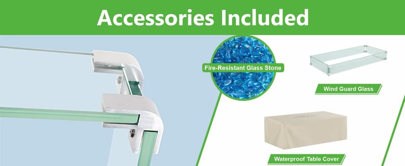 42" Rectangular Propane Fire Pit – 50,000 BTU Fire Table with Wind Guard Glass, Lid, Rocks and Cover – Backyard Fire Pits Outdoor – Propane Gas Fireplace for Deck or Patio (Grey, 42" Standard)