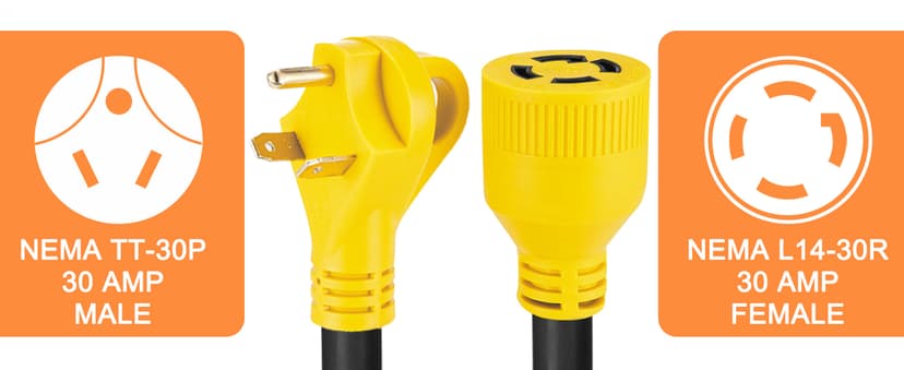 10ft Generator Transfer Switch Adapter Cord NEMA TT-30P to L14-30R, 3 Prong 30 Amp RV Generator TT-30 Male Plug to 4 Prong 30 Amp Inlet Box L14-30 Female Connector, STW 10AWG/3C, ETL Listed