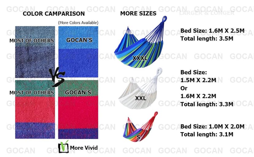 Brazilian Double Hammock 2 Person 330X150cm Load 500Pound Cotton Hammock for Patio Porch Garden Backyard Lounging Outdoor and Indoor (Beige)