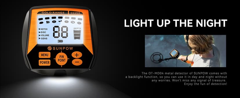 SUNPOW Metal Detector for Adults, Professional Waterproof High Accuracy Metal Detector, 10'' Detection Depth, Pinpoint & Disc & Notch & All Metal & Volume Modes, Strong Anti-Interference-GC-1083