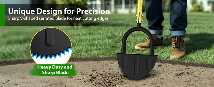 Lawn Edger Tool, Half Moon Tooth Edger with T-Grip Handle, 40-Inch Long Handled Sidewalk Grass Edger for Precise Lawn Edging and Land scaping