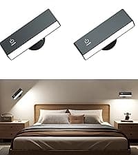 Honalia Adhesive Wall Lights for Bedroom 2 Pack, Rechargeable Wall Lights with Magnetic & Dimmable, 360 Rotation Cordless Wall Sconce, Peel and Stick Lights for Wall Bedside, Reading