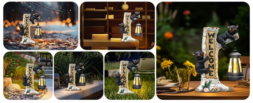 Json Garden Bear Statue with Solar LED Lantern, Gifts for Mom Yard Art, Whimsical Figurine Large Sculpture Lighted Outdoor Mother's Day Spring Decorations for Lawn, Porch