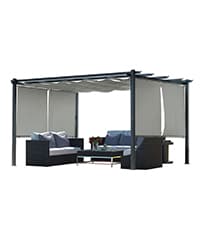 Aoodor 10 x 10 ft Outdoor Pergola with Retractable Shade Canopy, Matte Aluminum Frame, 4 Roller Shade Curtains, Grape Trellis for Patio, Backyard, Garden, and Deck, Dark Brown