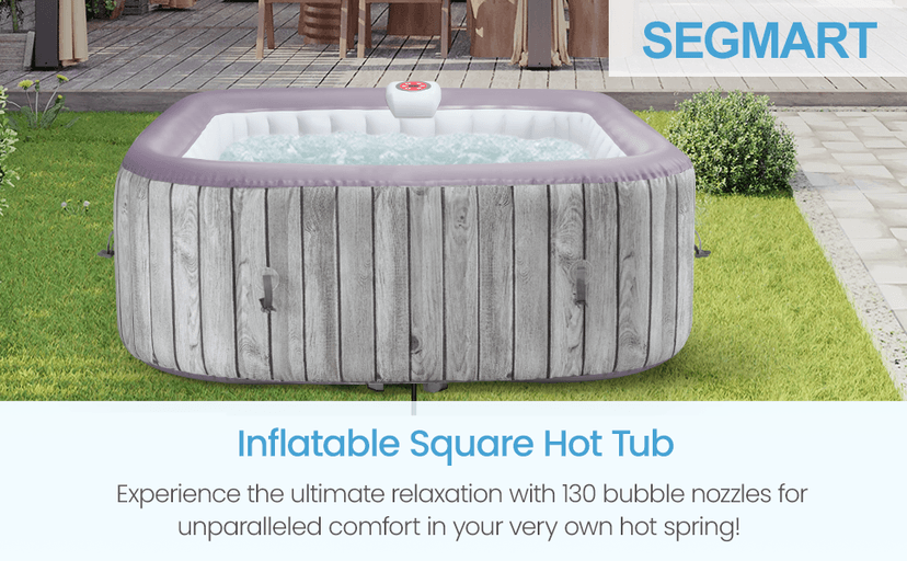 Inflatable Spa Set, Blow Up Hot Tub Outdoor for 4-6 Person, Outdoor Bubble Massage Portable Hot Tub with 130 Soothing Jets, Built in Heater Pump and 6 Filter Cartridges (Square)