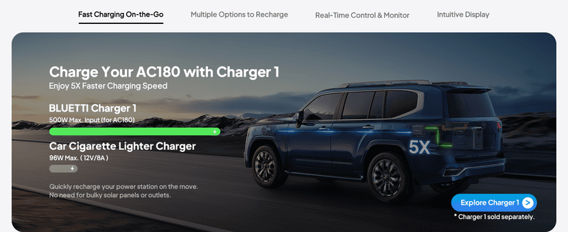 BLUETTI AC180 Solar Generator with 200W Solar Panel (Ships Separately), 1152Wh Portable Power Station w/ 4 1800W (2700W Surge) AC Outlets, LiFePO4 Emergency Power for Camping, Off-grid, Power Outage