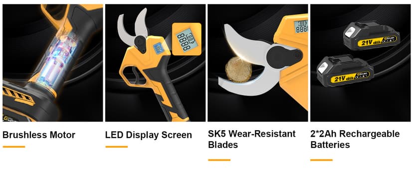Electric Pruning Shears for Gardening, Battery Pruning Shears Max 2.4” Opening Diameter, Electric Pruner with LCD Display & 2 x 2000mAh Batteries for Branch, Fruit Plucking and Tree Trimming