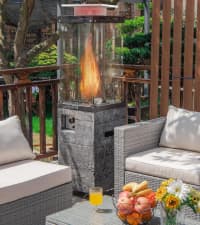 Tangkula Portable Patio Heater, 10,000 BTU Outdoor Tabletop Heater with Stainless Steel Burner, Tip-Over & Flameout Protection, 34" Pyramid Mini Outdoor Heaters for Patio, Porch, Deck (Bronze)