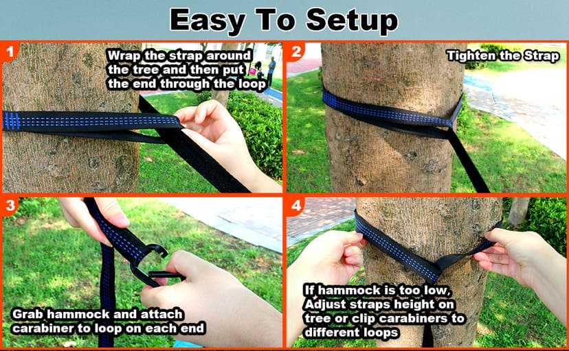 SZHLUX Hammock Straps for Trees - Set of Two 10ft Long, with 38 Loops & 2 Carabiners| Essential Hammock Accessories
