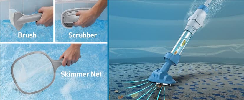 KOKIDO 5-in-1 Rechargeable Spa Vacuum Cleaner Set with 3 Hand Tools, IPX8 Safe for Warm/Cold Water, Portable, Light Duty Cleaning for Inflatable Spas, Hot Tubs, Jet Tubs, Debris & Sand Cleaning XV100