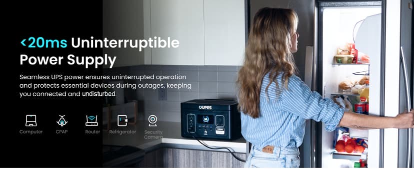 Oupes Exodus 1200 Portable Power Station 1200W (Surge 3600W), 992Wh LiFePO4 Solar Generator with Smart App Control, UPS, 140W USB-C, for Outdoor & Emergency Backup