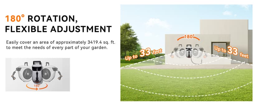 SUNPOW Retractable Garden Hose Reel 1/2 Inch x 33ft - Wall Mounted Hose Reel with 3/4 Inch Brass Fittings & 10-Pattern Nozzle - Auto Rewind System, Any Length Lock, 180° Swivel Bracket